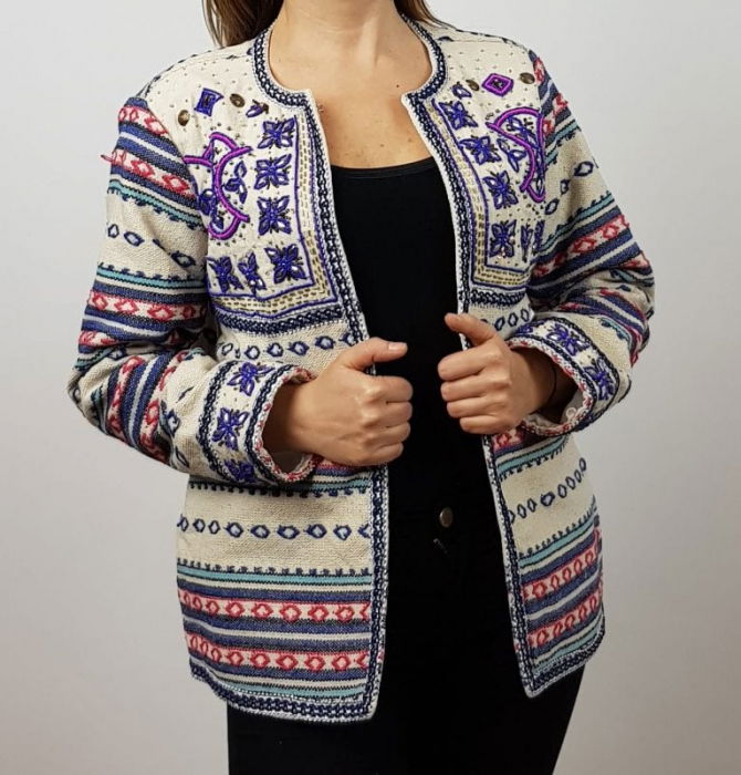 Sacou tesut cu model aplicat manual - Bianca [1]