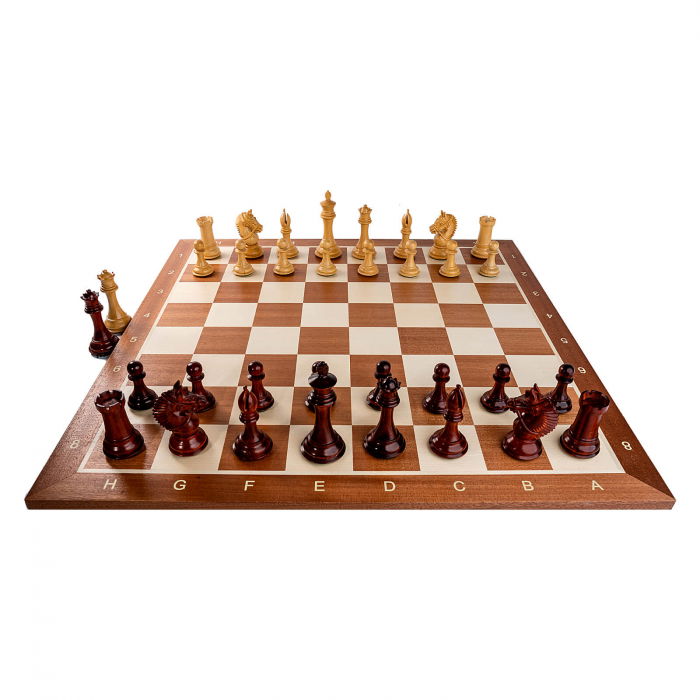 Combo set cu piese de sah din lemn de padauk Staunton 7 New Royal si tabla de sah din lemn de mahon [2]