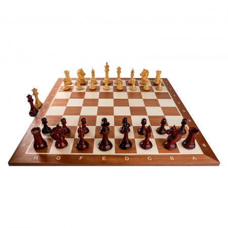 Combo set cu piese de sah din lemn de padauk Staunton 7 New Royal si tabla de sah din lemn de mahon [1]