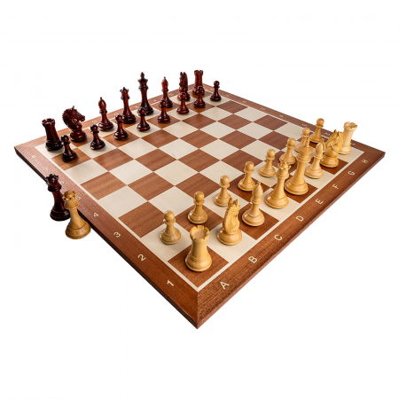 Combo set cu piese de sah din lemn de padauk Staunton 7 New Royal si tabla de sah din lemn de mahon [0]