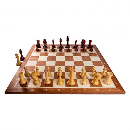 Combo set cu piese de sah din lemn de padauk Staunton 7 New Royal si tabla de sah din lemn de mahon [2]