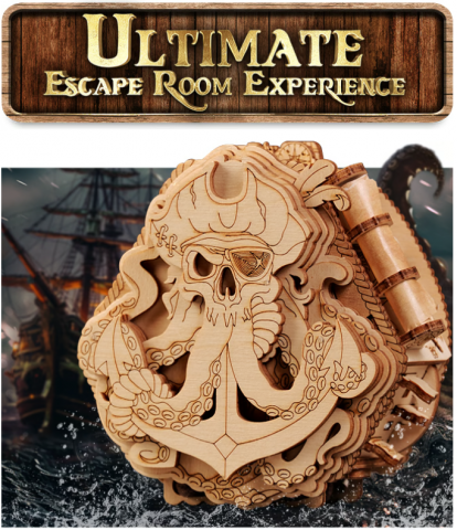 Puzzle - ESC WELT - Blackbeard's Compass - 3D Puzzle cu compartiment SECRET - Joc de gândire pentru adulți și adolescenți - Lemn ecologic 