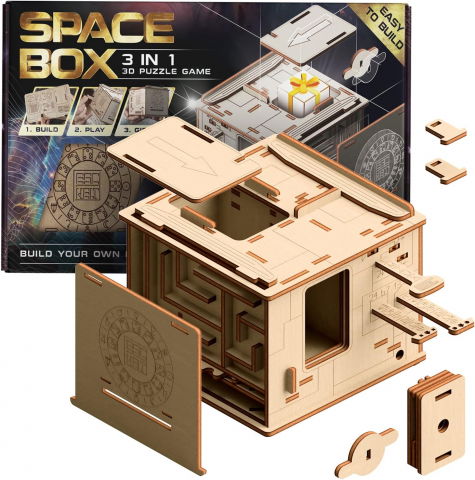 Jocuri de strategie - ESC WELT Space Box Puzzle 3D din lemn - 3 în 1 Puzzle Box Model Building Escape Room Game
