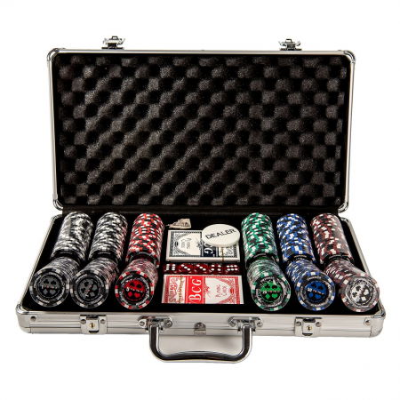 Seturi de poker cu jetoane din clay - Set poker cu 300 chips-uri clay 14g model PRO POKER si servieta din aluminiu
