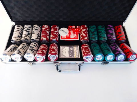 Seturi de poker cu jetoane din clay - Set poker cu 500 chips-uri clay 14g model WPT si servieta din aluminiu