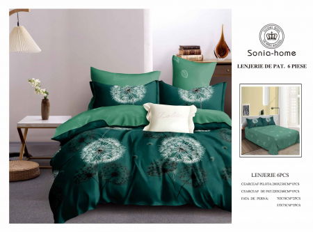 Lenjerii de pat bumbac - Lenjerie de pat bumbac 6 piese Verde cu imprimeu papadie