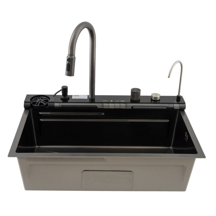 Chiuveta multifunctionala Mixxus, Cuva 220mm, Nano Black, Finisaj Decor, Otel inoxidabil [5]