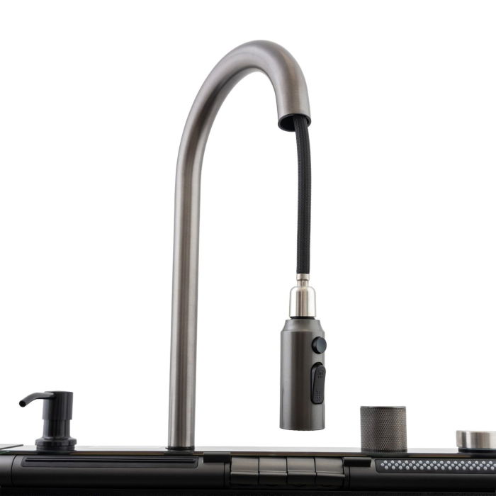 Chiuveta multifunctionala Mixxus, Cuva 220mm, Nano Black, Finisaj Decor, Otel inoxidabil [17]