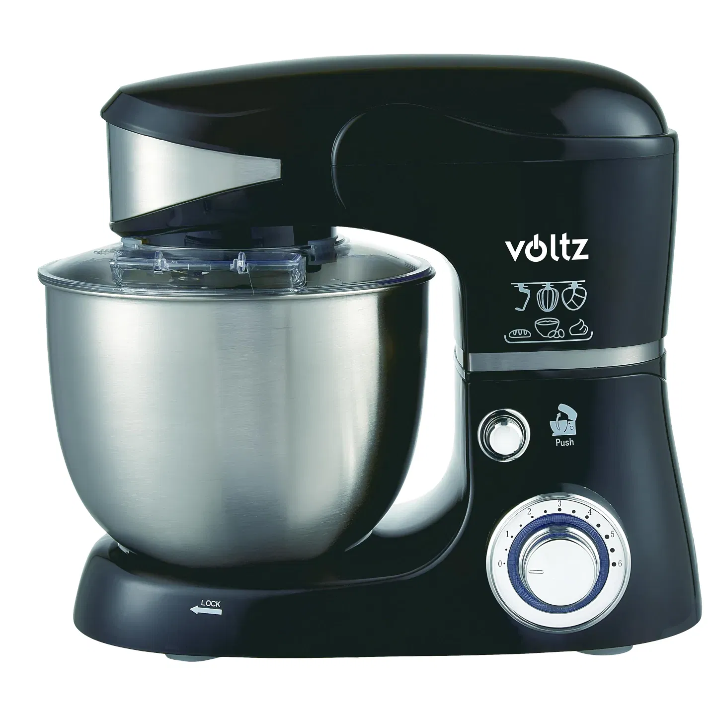 Electrocasnice - Mixer cu bol Voltz V51115G, 1600W, 6 viteze, Bol inox 5L, Tel/Carlig/Paleta/Spatula, Negru