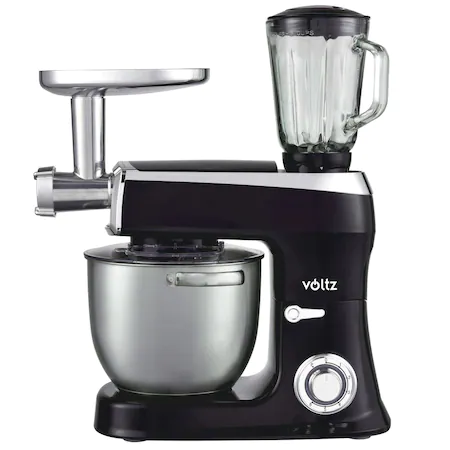 Electrocasnice - Mixer cu bol, blender, tocator Voltz V51115AS, 2100W, 6 viteze, Bol inox 7.5L, Tel/Carlig/Paleta/Spatula, Negru