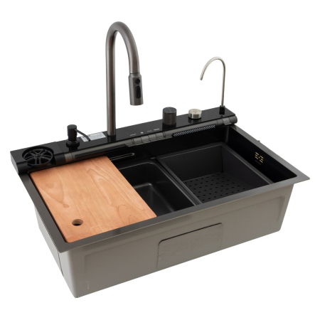 Chiuveta multifunctionala Mixxus, Cuva 220mm, Nano Black, Finisaj Decor, Otel inoxidabil [0]