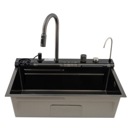 Chiuveta multifunctionala Mixxus, Cuva 220mm, Nano Black, Finisaj Decor, Otel inoxidabil [4]