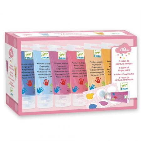 Pictură cu degetele, Vopsea Baby Finger Paint - Set 6 culori de pictat cu mana si degetele, Sweet, Finger Paint, Djeco, varsta 1 - 3, 3 - 6 ani, Fata