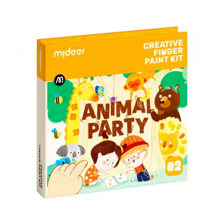 Pictură cu degetele, Vopsea Baby Finger Paint - Carte de Pictat cu Degetele - Animal Party, Nivel Intermediar, 50 Pagini, Creative Finger Paint Kit