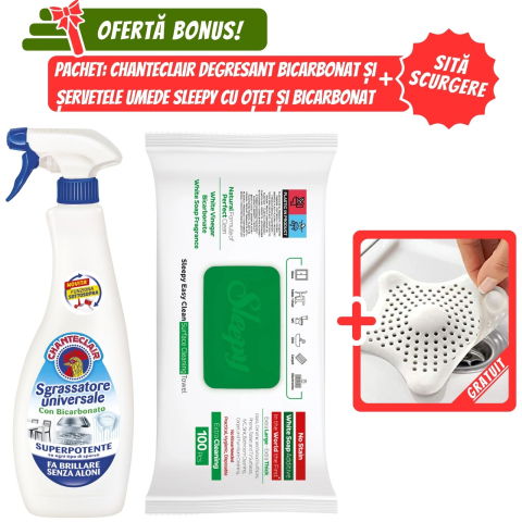 Produse curatare bucatarie - Pachet Curatenie: Chanteclair Degresant + Sleepy Bicarbonat & Otet + CADOU Sita Scurgere Chiuveta