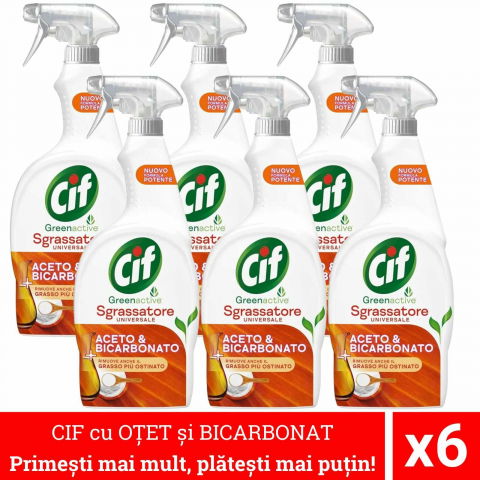 Produse curatare bucatarie - 6x Cif Spray Degresant Otet si Bicarbonat 650ml – Pachet Family pentru Curatenie