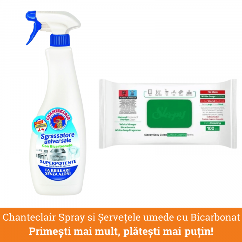 Produse curatare bucatarie - Pachet promo: Chanteclair Degresant Universal cu Bicarbonat 600 ml + Servetele umede cu Bicarbonat, Extra Cleaning, 100 de bucati pachet