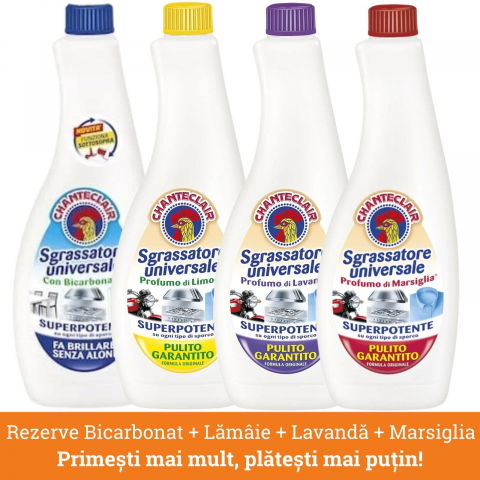 Produse curatare bucatarie - Pachet promo: Chanteclair Rezerva Degresant cu Bicarbonat + Marsiglia + Lavanda + Lamaie, 2400 ml, Sgrassatore