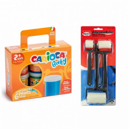 Pictură cu degetele, Vopsea Baby Finger Paint - Pachet Culori de Pictat cu Degete, Vopsea Lavabila si Set 3 Trafaleti Pictura