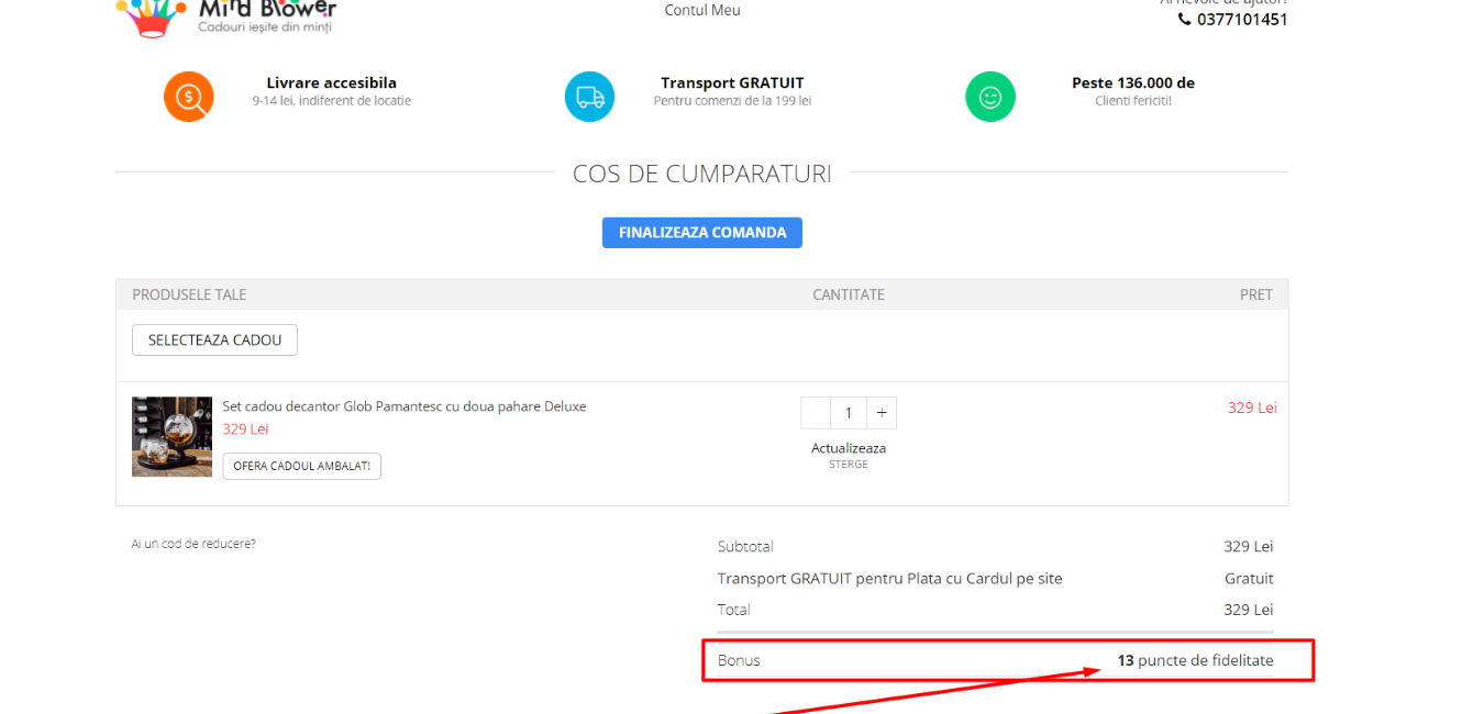 unde vezi punctele de fidelitate pentru o comanda