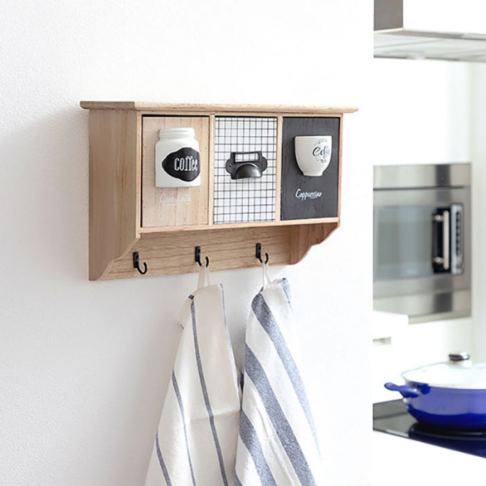Cuier perete lemn cu organizator cafea [1]
