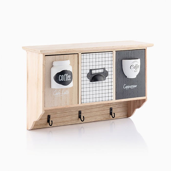 Cuier perete lemn cu organizator cafea [2]