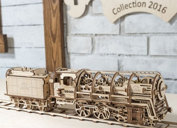 Puzzle 3D Locomotiva cu Aburi si Vagon din Lemn Ugears [17]
