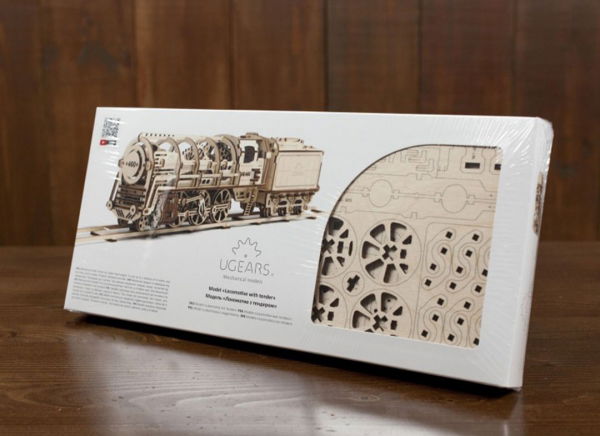 Puzzle 3D Locomotiva cu Aburi si Vagon din Lemn Ugears [29]
