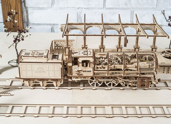 Puzzle 3D Locomotiva cu Aburi si Vagon din Lemn Ugears [20]