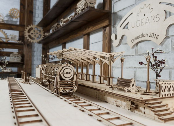 Puzzle 3D Locomotiva cu Aburi si Vagon din Lemn Ugears [23]