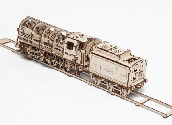 Puzzle 3D Locomotiva cu Aburi si Vagon din Lemn Ugears [27]