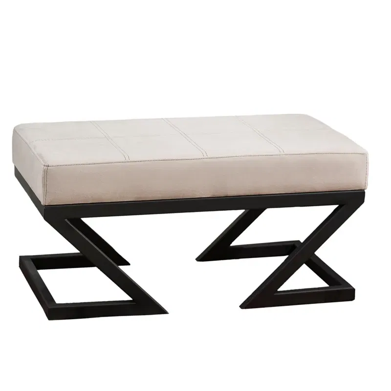 Bancheta Abay bej, cadru metalic, tapiterie catifelata, design modern [3]