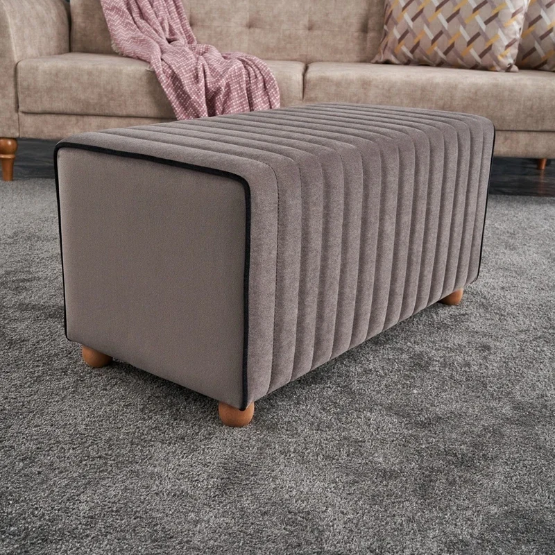 Bancheta Mabel, bej, catifea, baza din lemn, design modern [1]