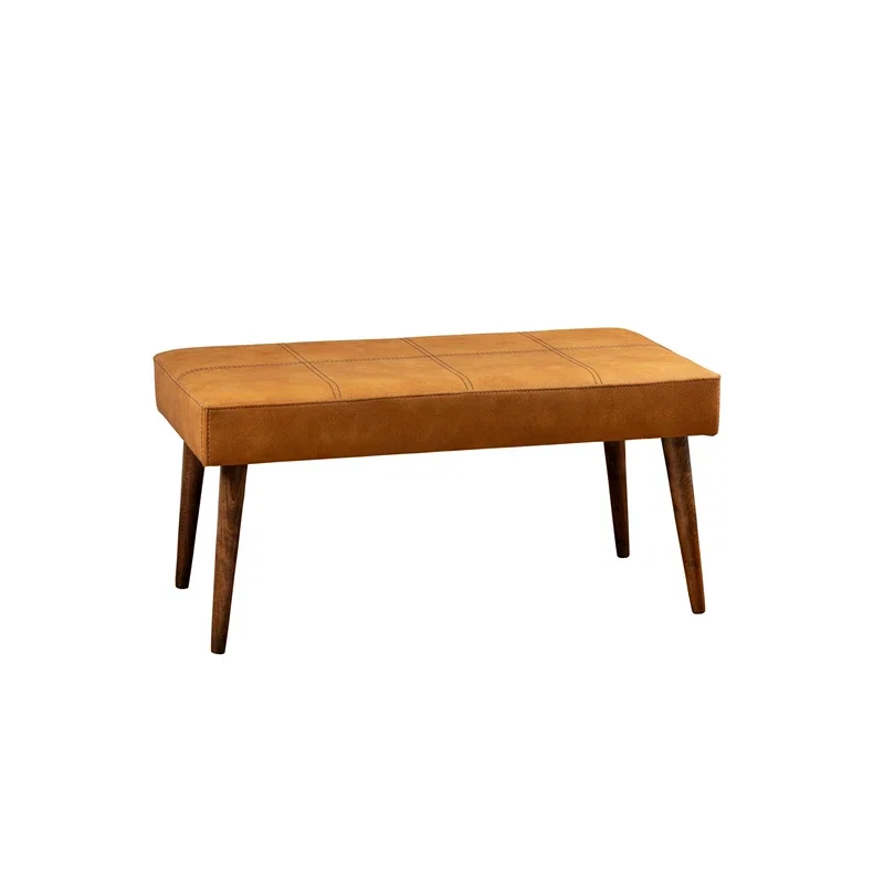 Bancheta Pole mustar, picioare din lemn, tapiterie piele ecologica, design elegant [4]