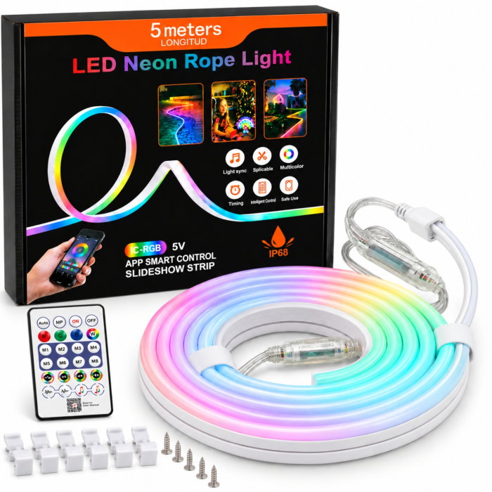 Banda luminoasa LED Neon RGB 5 m, USB, Control prin Aplicatie si Telecomanda [7]