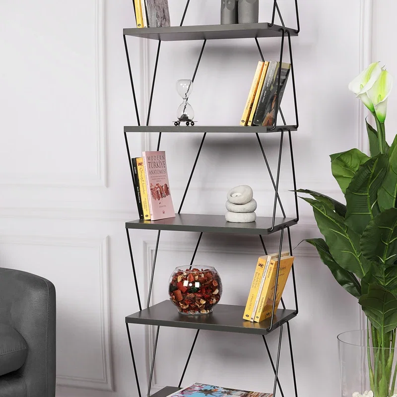 Biblioteca Balaban Antracit cu rafturi multiple pentru carti si decoratiuni [3]