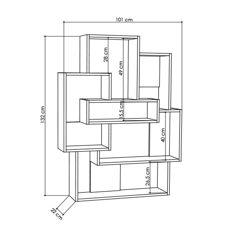 Biblioteca Barce, alba, stejar, cu rafturi si compartimente, 132 cm [2]