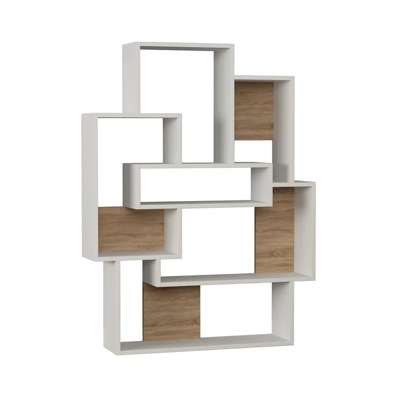 Biblioteca Barce, alba, stejar, cu rafturi si compartimente, 132 cm [3]