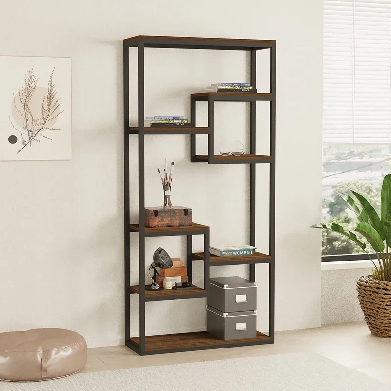 Biblioteca Emina, stil industrial, nuc si negru, cadru metalic, 182 cm [2]
