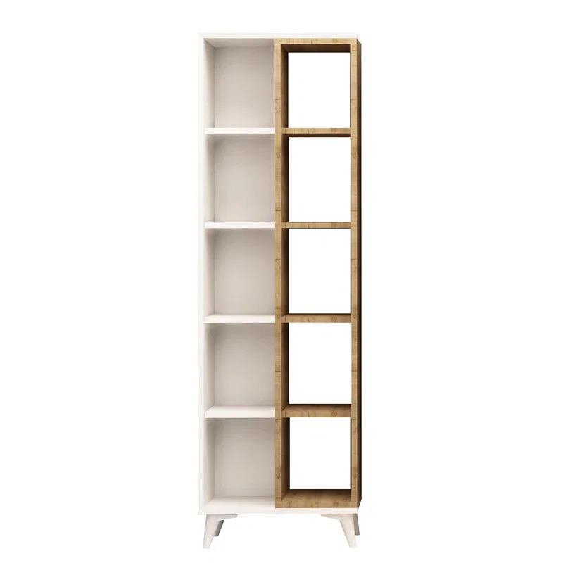 Biblioteca Enzamu, alba, rafturi multiple, design minimalist [2]