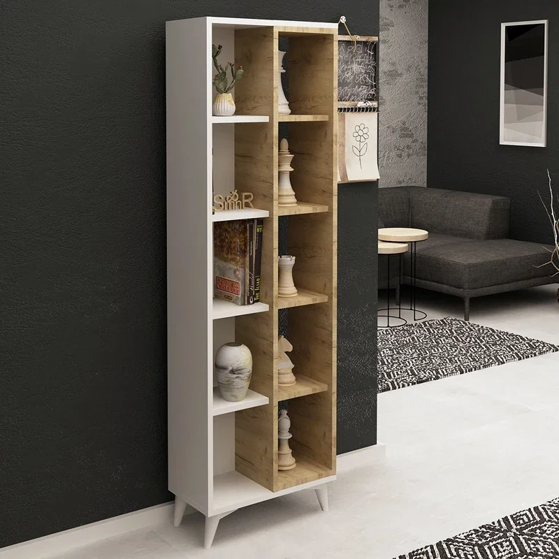 Biblioteca Enzamu, alba, rafturi multiple, design minimalist [3]