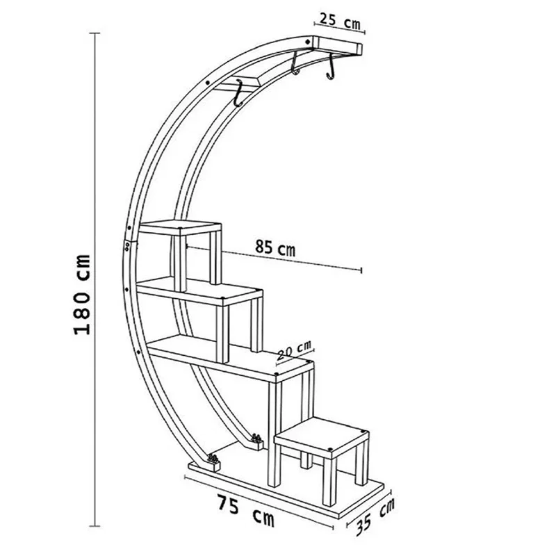 Biblioteca Garden, design arcuit, stejar atlantic si negru, suport pentru plante, 180 cm [3]