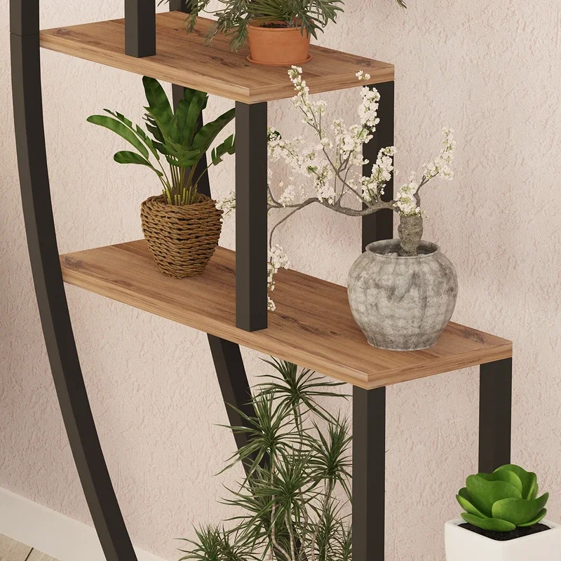 Biblioteca Garden, design arcuit, stejar atlantic si negru, suport pentru plante, 180 cm [2]