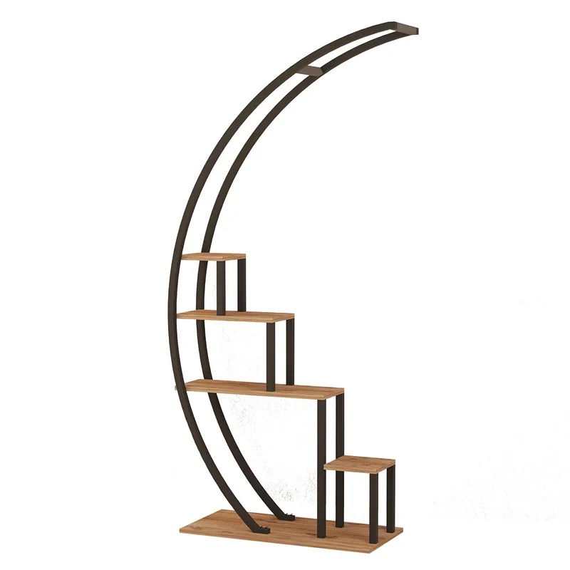 Biblioteca Garden, design arcuit, stejar atlantic si negru, suport pentru plante, 180 cm [4]