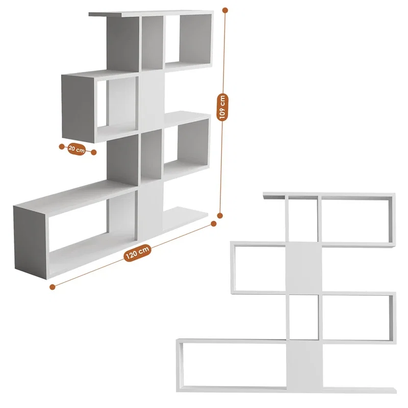 Biblioteca Karlin, alba, 120 cm, rafturi multiple, design modern [4]