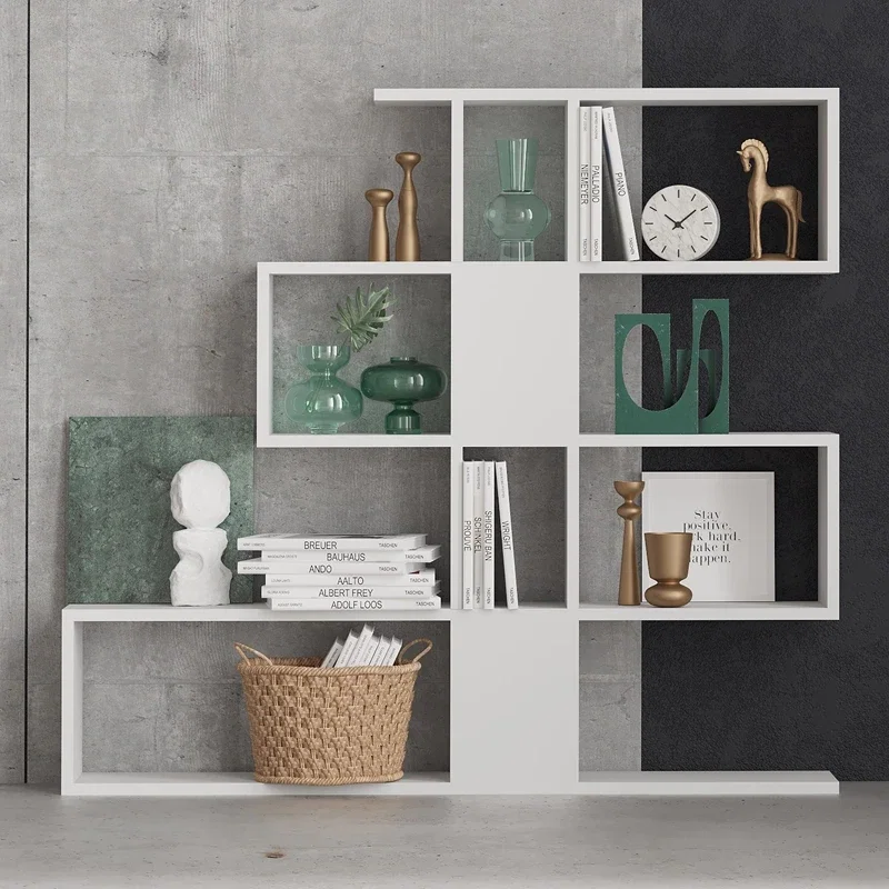 Biblioteca Karlin, alba, 120 cm, rafturi multiple, design modern [3]