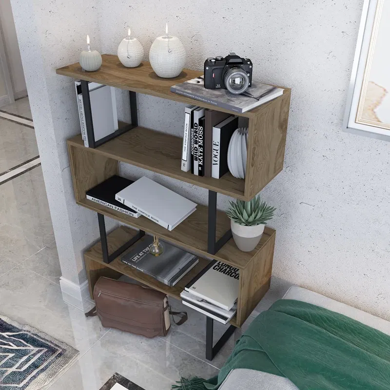 Biblioteca lemn si metal, stejar negru 91,5x124,5 cm [5]