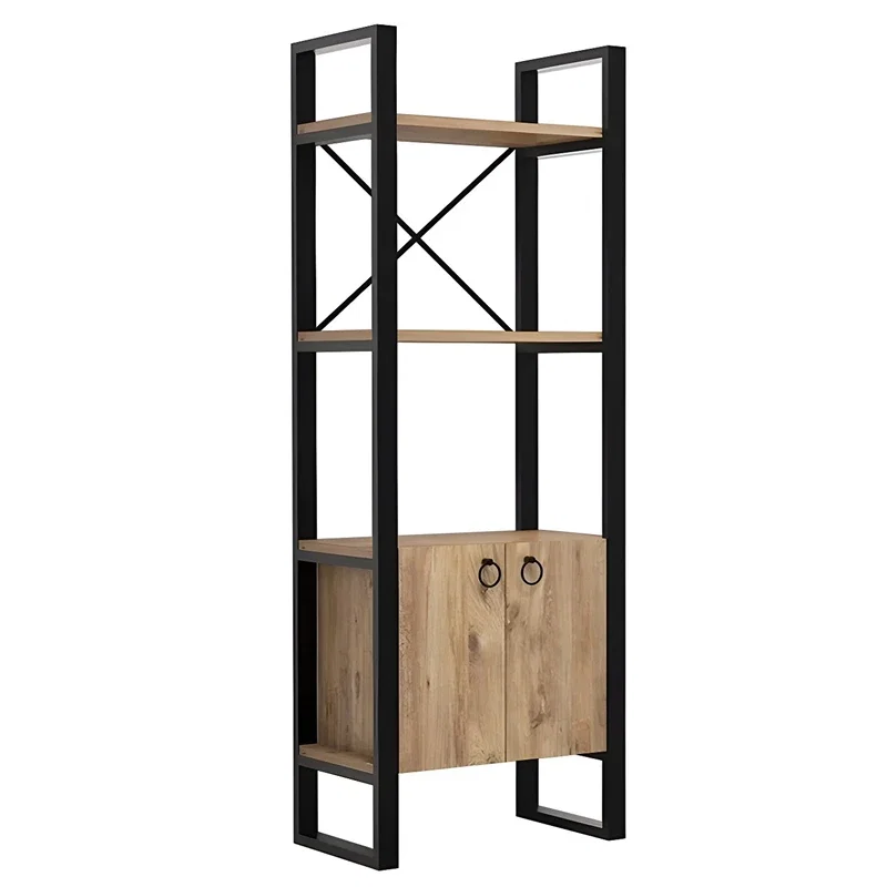 Biblioteca Milano, stil industrial, stejar atlantic si negru, cadru metalic, 160 cm [5]