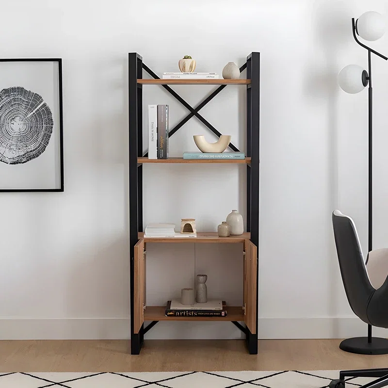 Biblioteca Milano, stil industrial, stejar atlantic si negru, cadru metalic, 160 cm [6]