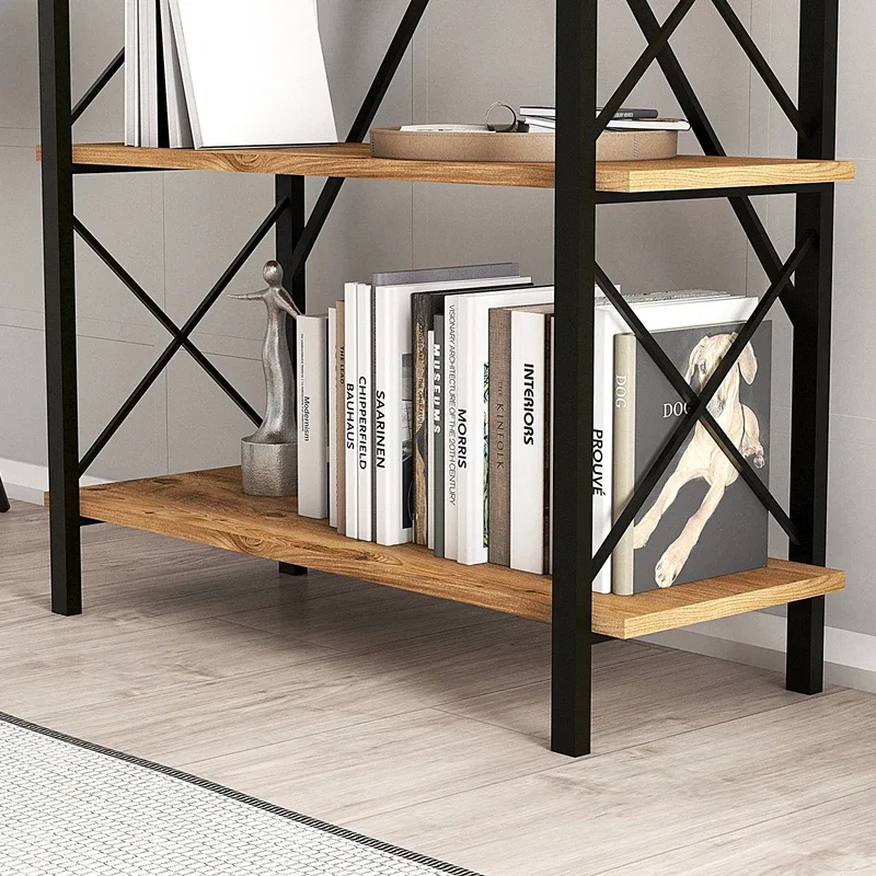 Biblioteca Nero Elit Atlantic Pin-Negru, design industrial, rafturi multiple [5]